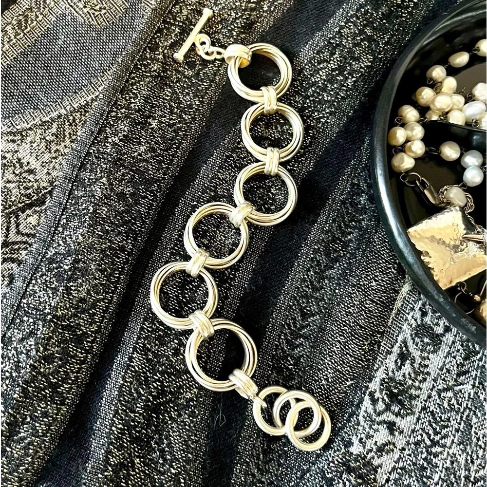 Silpada Vintage Rare Solid Sterling Silver Heavy Multi-Circles Chain Bracelet - Picture 2 of 10